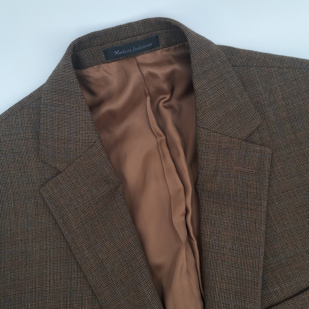 Lauren Ralph Lauren Blazer Mens 44R Wool Brown Micro-Check 2-Button Sport Coat